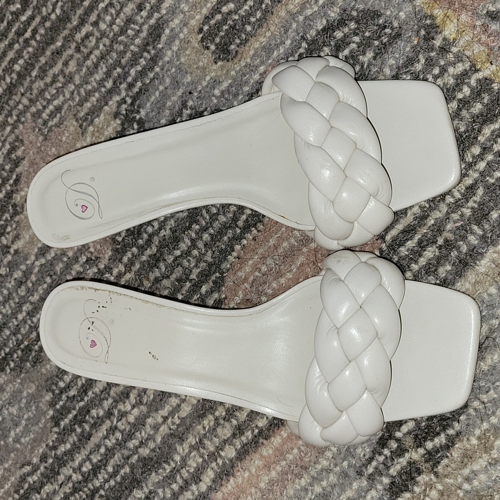 White mini heel sandals